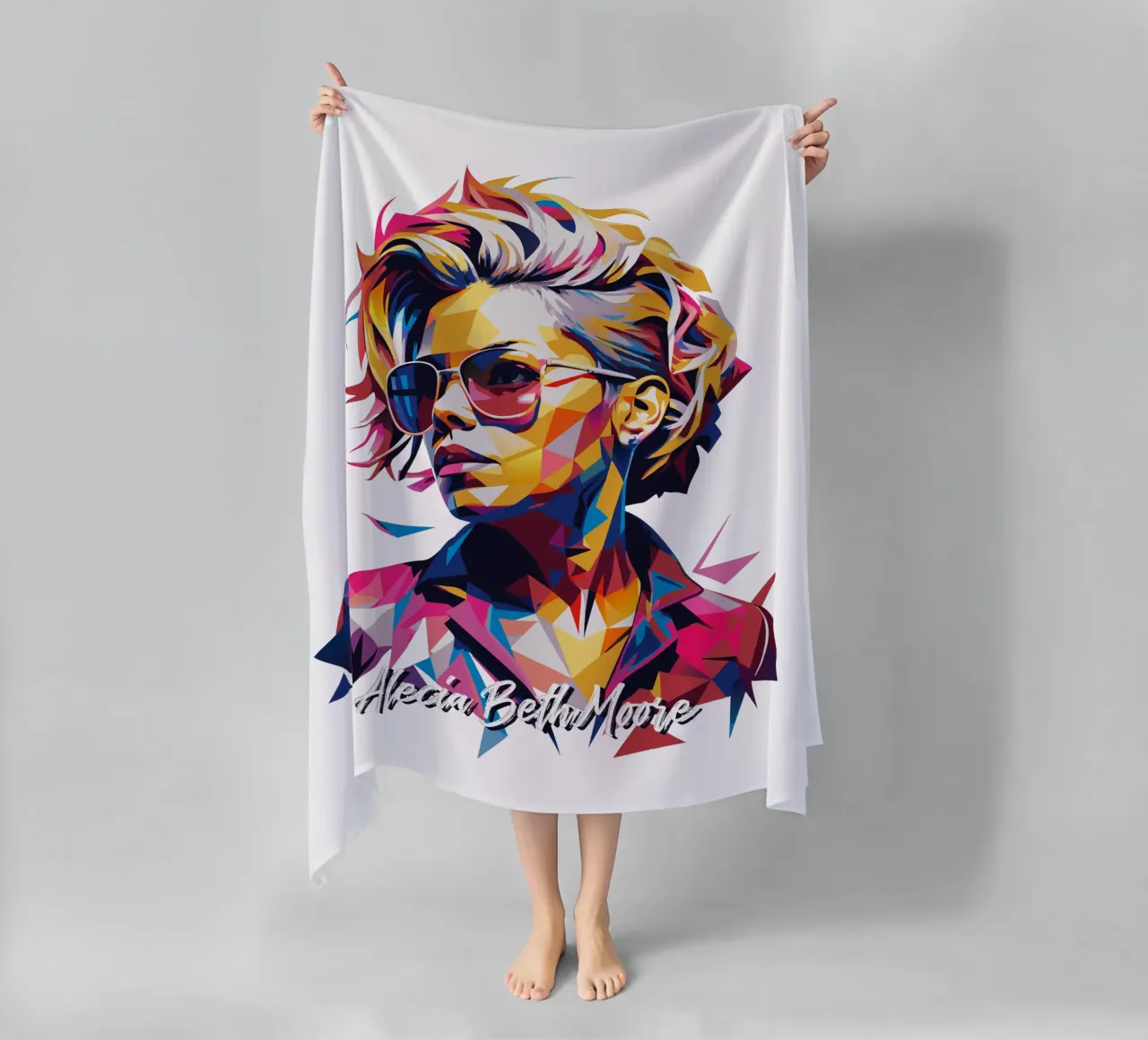 Alecia Beth Moore Portrait in WPAP Pop Art Strandtuch von vectorartnesia