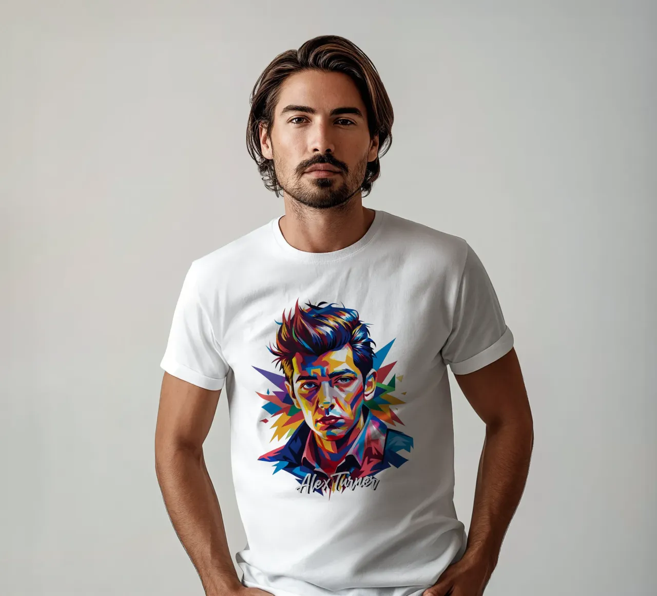 Alex Turner Portrait in WPAP Pop Art T-Shirt von vectorartnesia