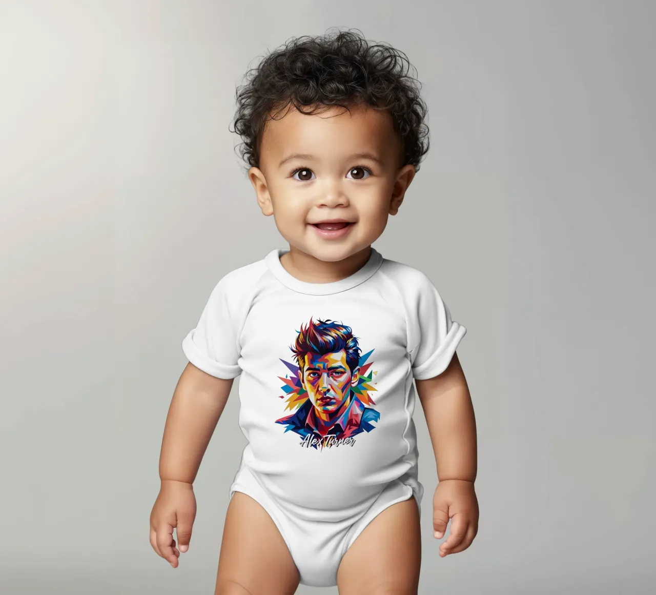 Alex Turner Portrait in WPAP Pop Art body neonato maniche corte da vectorartnesia