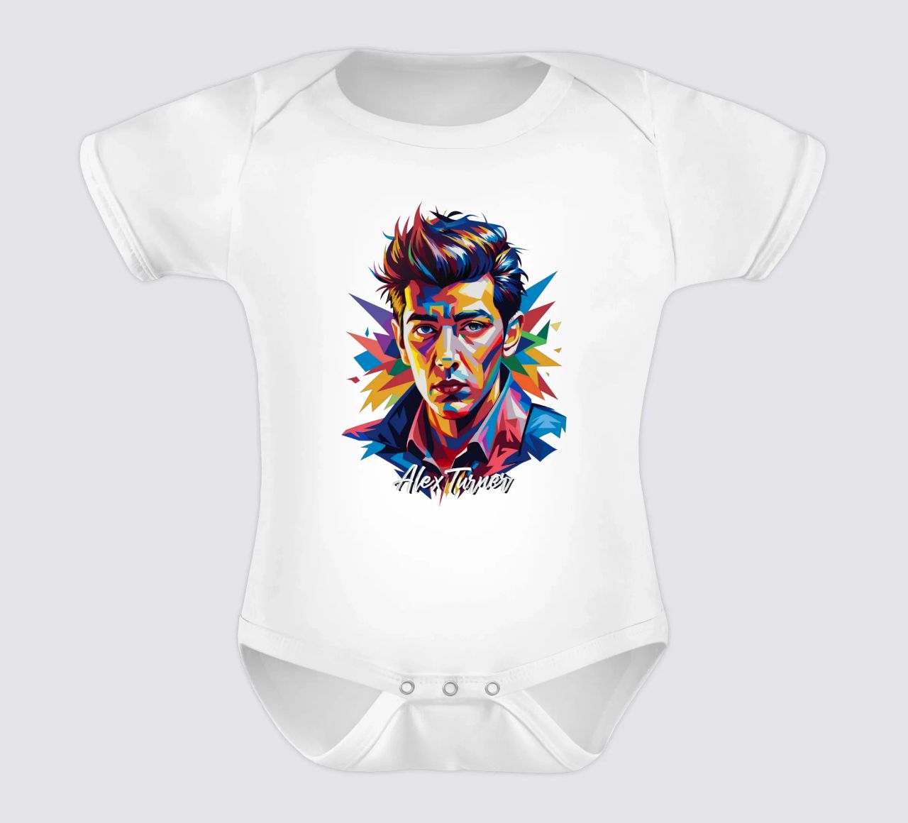 Alex Turner Portrait in WPAP Pop Art body neonato maniche corte da vectorartnesia