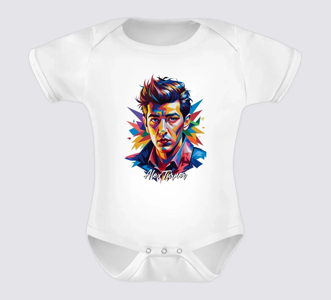 Alex Turner Portrait in WPAP Pop Art body neonato maniche corte da vectorartnesia