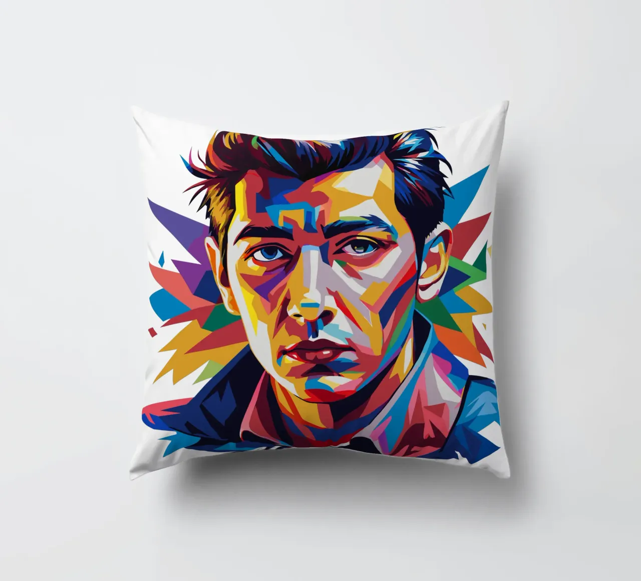 Alex Turner Portrait in WPAP Pop Art Kissen von vectorartnesia