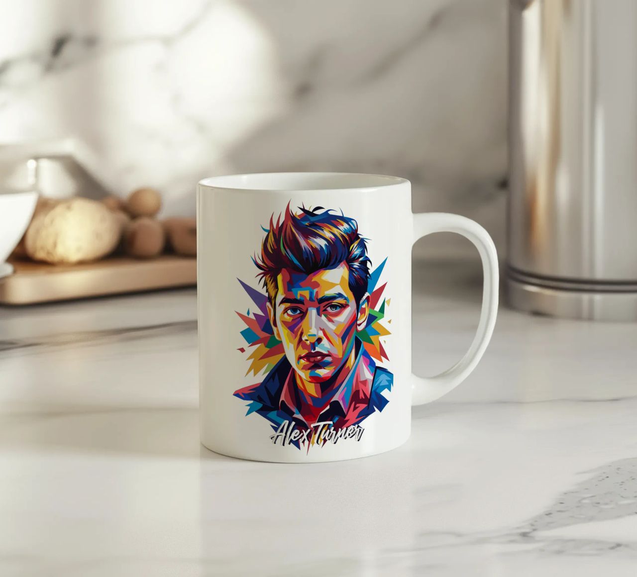 Alex Turner Portrait in WPAP Pop Art tazza in ceramica da vectorartnesia