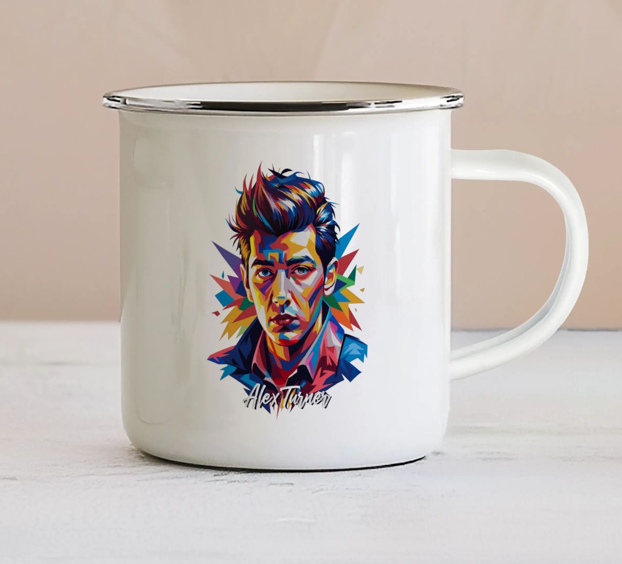 Alex Turner Portrait in WPAP Pop Art tazza in smalto da vectorartnesia