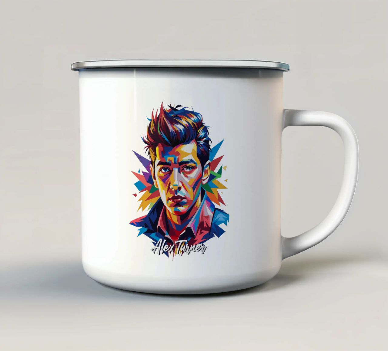 Alex Turner Portrait in WPAP Pop Art tazza in smalto da vectorartnesia