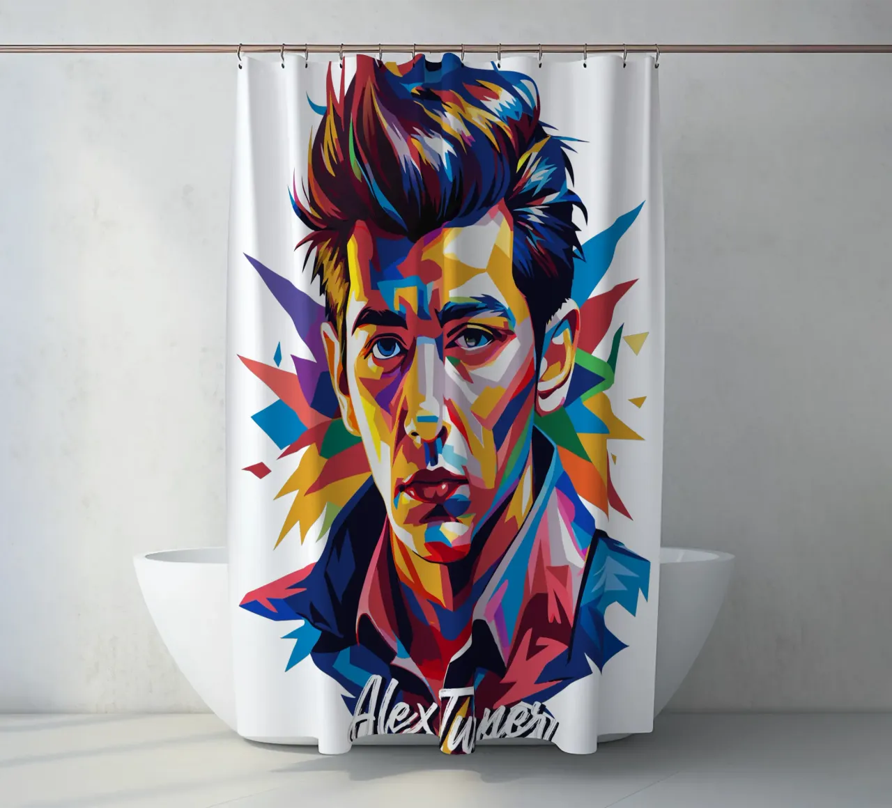 Alex Turner Portrait in WPAP Pop Art Duschvorhang von vectorartnesia