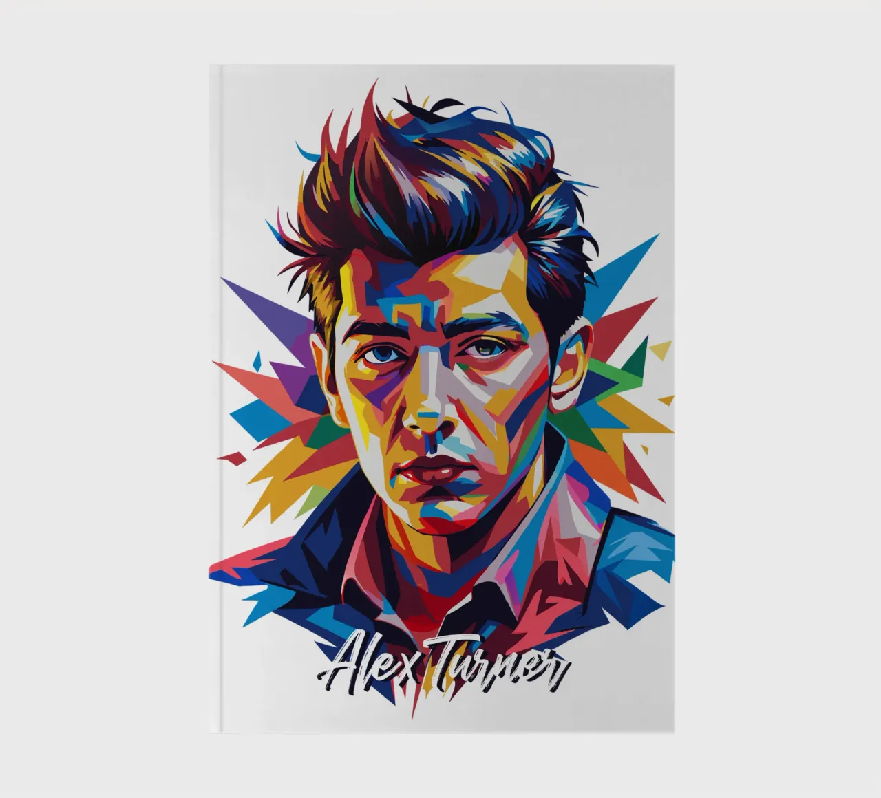Alex Turner Portrait in WPAP Pop Art notebook by vectorartnesia