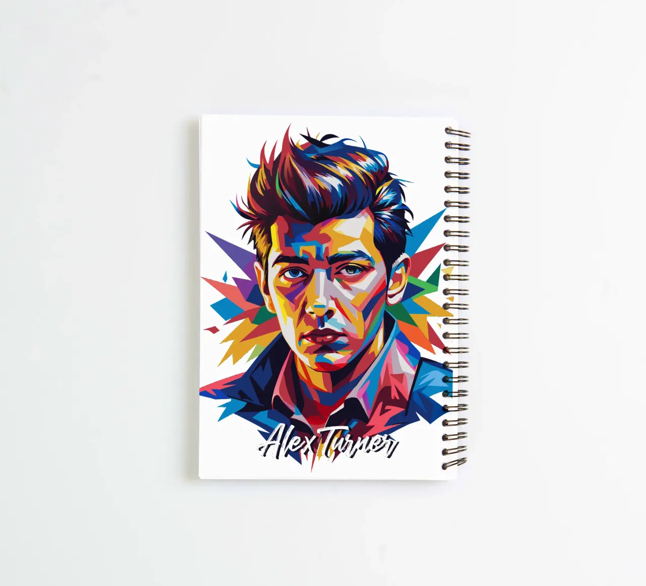 Alex Turner Portrait in WPAP Pop Art spiral notebook by vectorartnesia