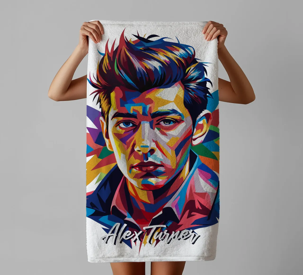 Alex Turner Portrait in WPAP Pop Art asciugamano da bagno da vectorartnesia