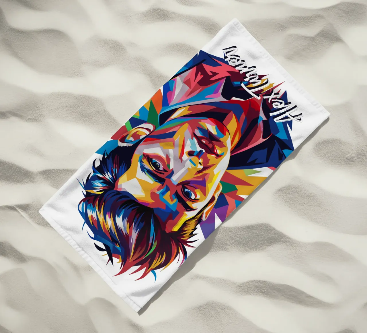 Alex Turner Portrait in WPAP Pop Art strandhanddoek van vectorartnesia