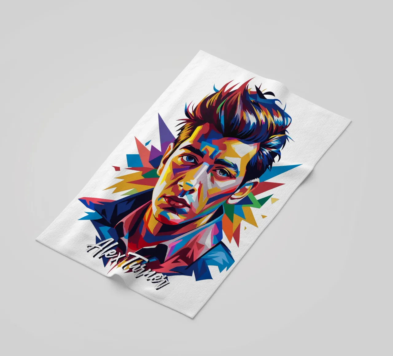 Alex Turner Portrait in WPAP Pop Art strandhanddoek van vectorartnesia