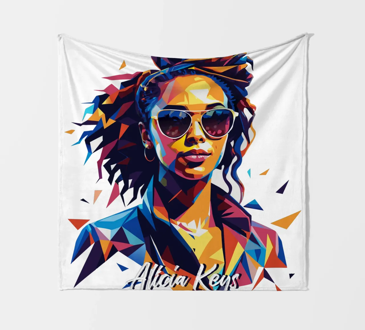 Alicia Keys Portrait in WPAP Pop Art fleece blanket by vectorartnesia