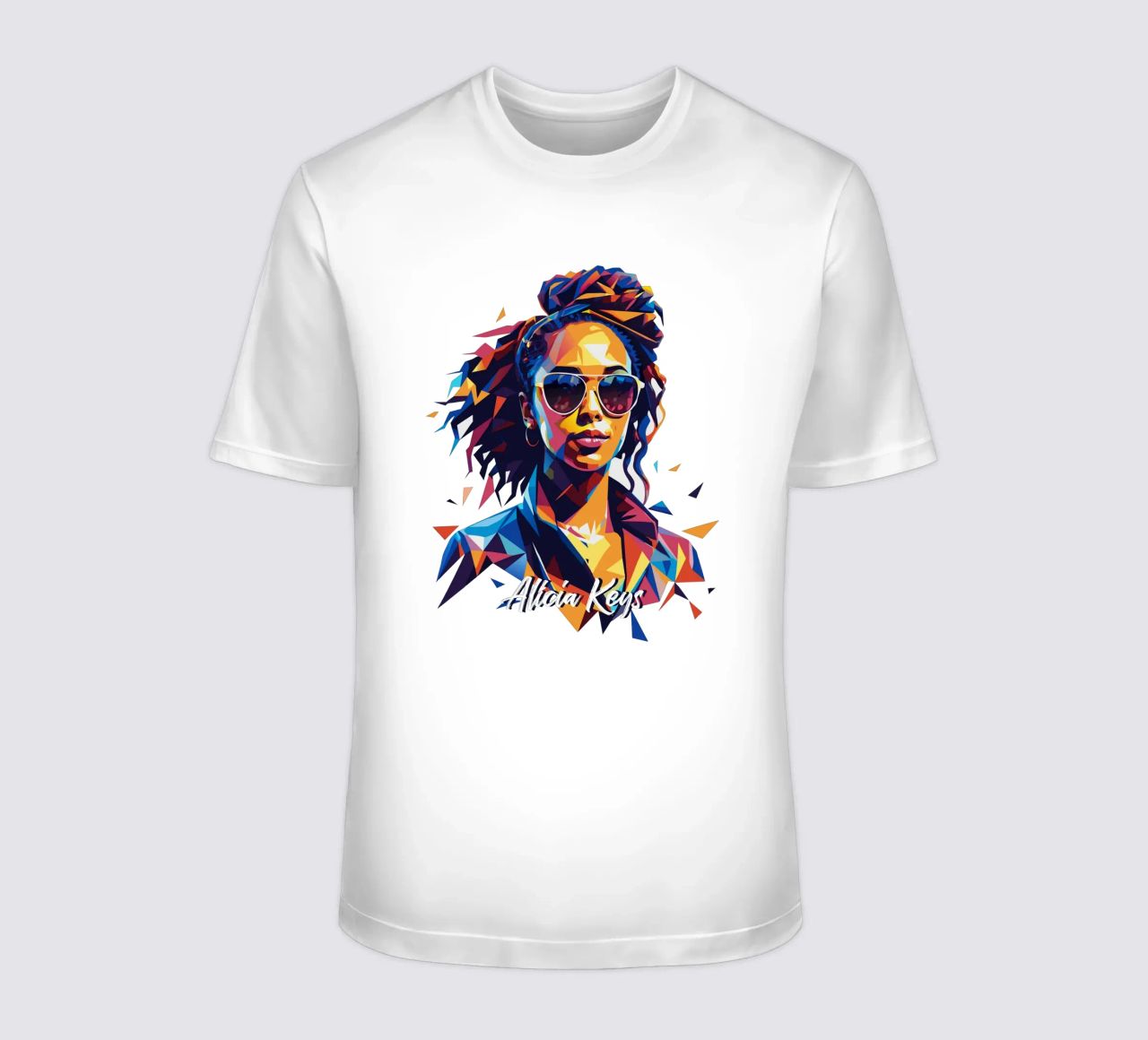 Alicia Keys Portrait in WPAP Pop Art t-shirt da vectorartnesia