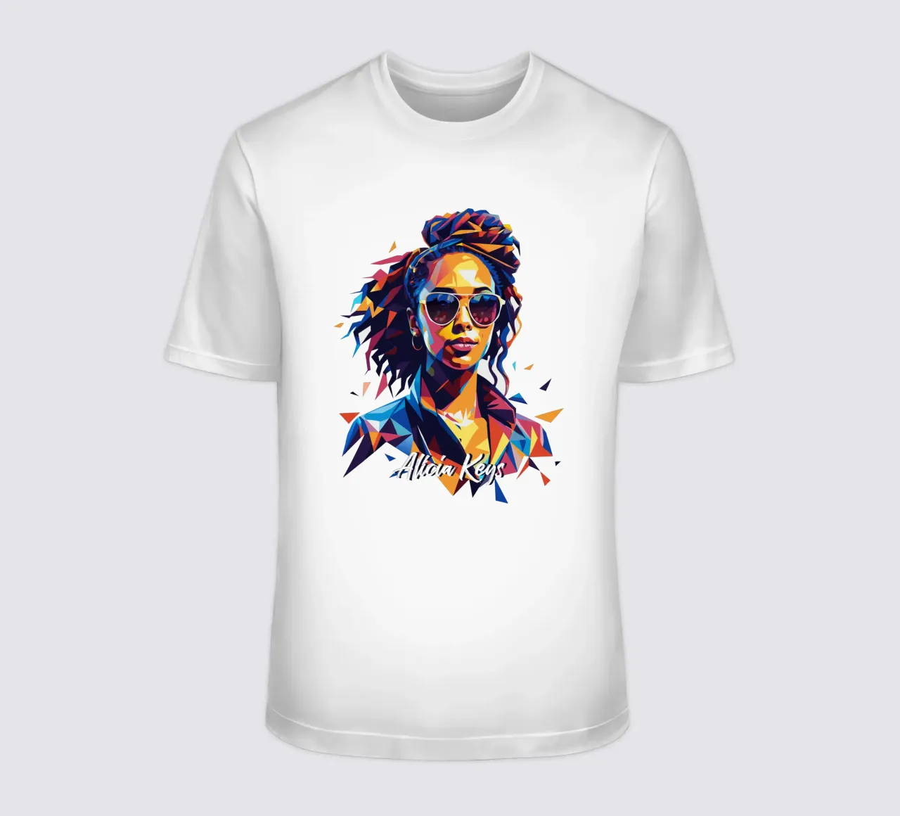 Alicia Keys Portrait in WPAP Pop Art t-shirt da vectorartnesia