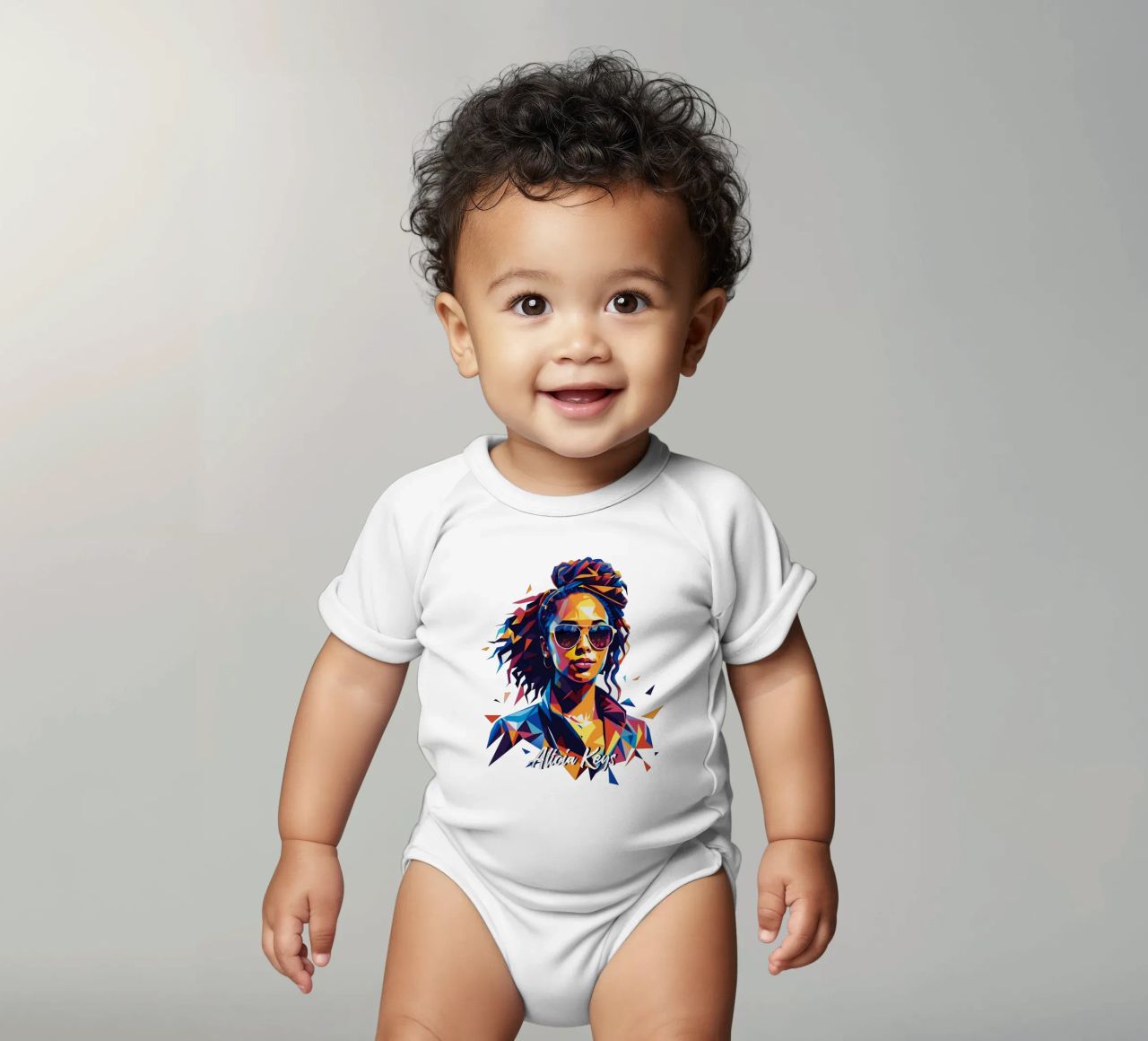 Alicia Keys Portrait in WPAP Pop Art body neonato maniche corte da vectorartnesia