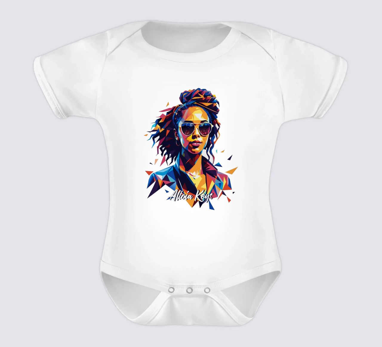Alicia Keys Portrait in WPAP Pop Art body neonato maniche corte da vectorartnesia