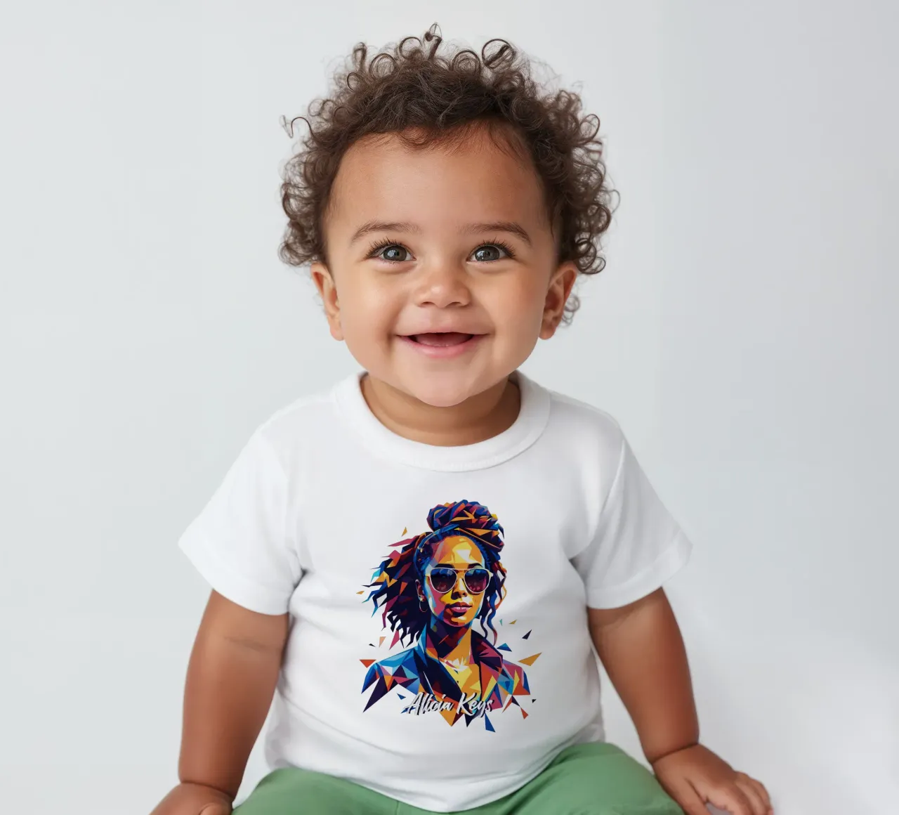 Alicia Keys Portrait in WPAP Pop Art baby t-shirt by vectorartnesia
