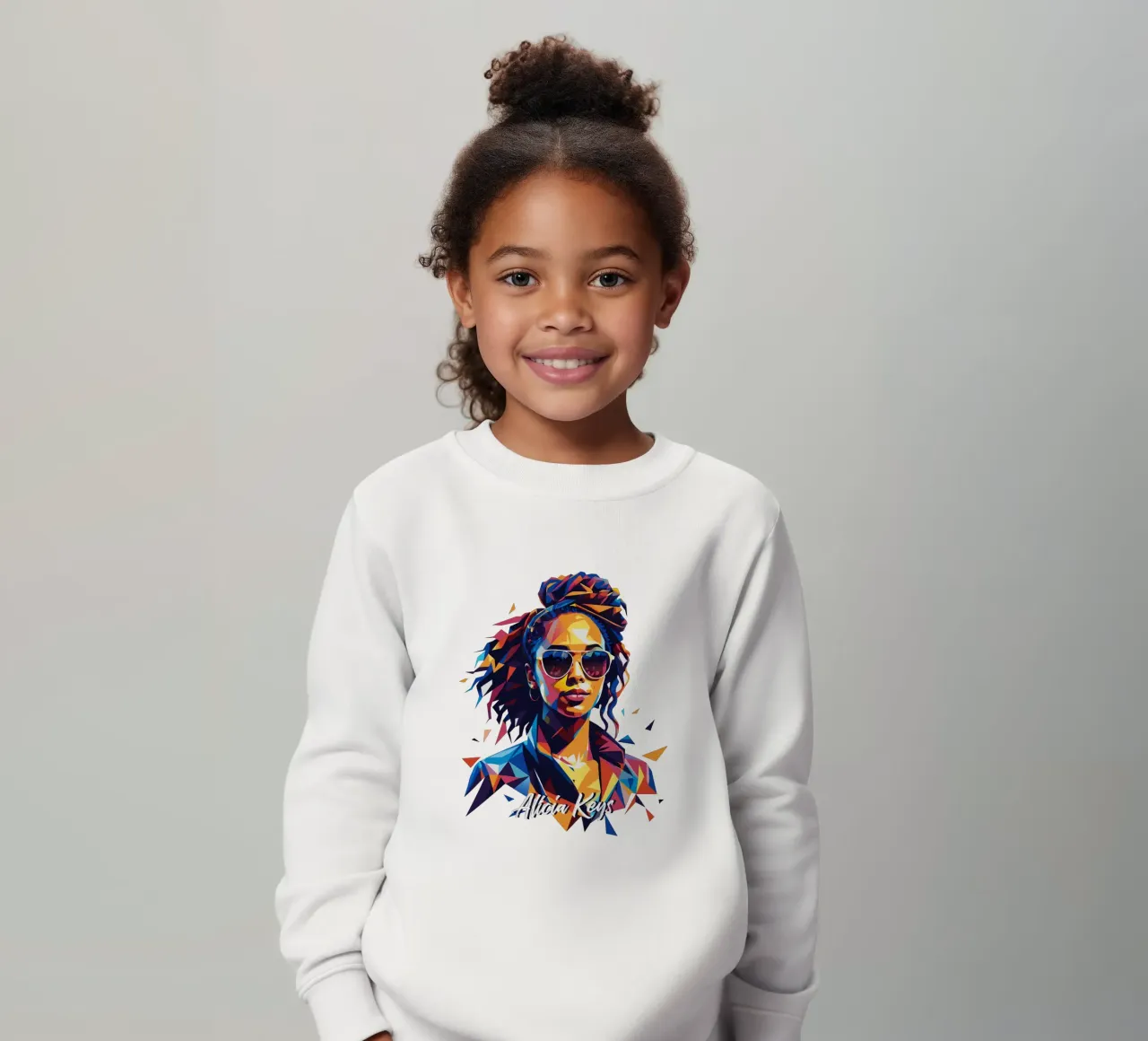 Alicia Keys Portrait in WPAP Pop Art Kinder Sweatshirt von vectorartnesia