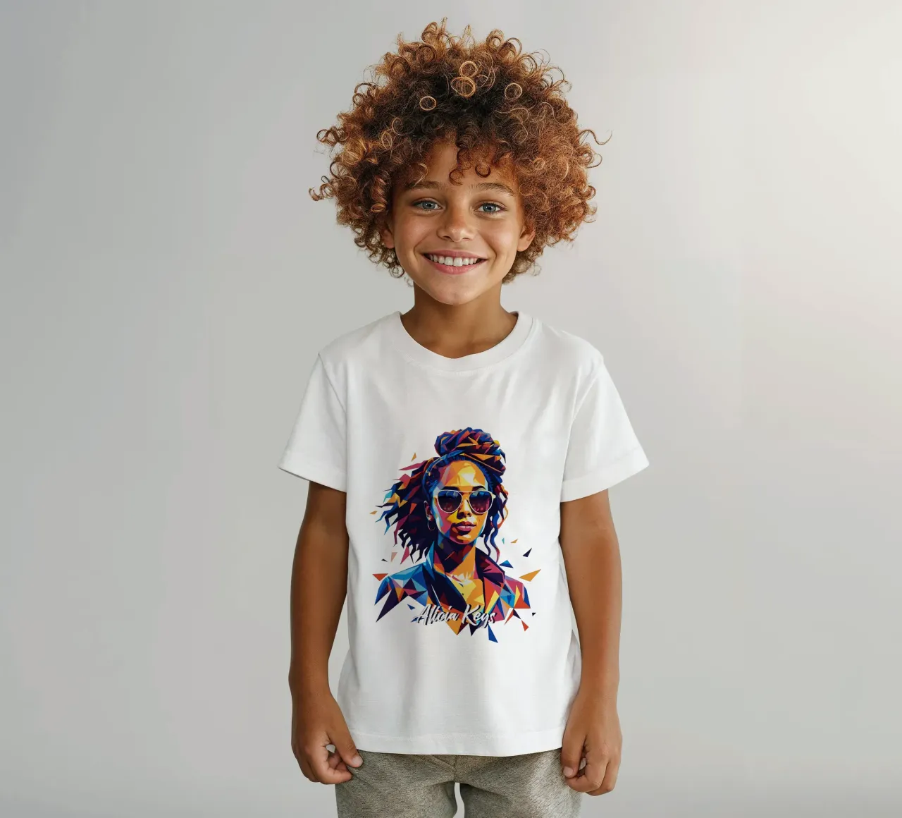 Alicia Keys Portrait in WPAP Pop Art t-shirt bambini da vectorartnesia