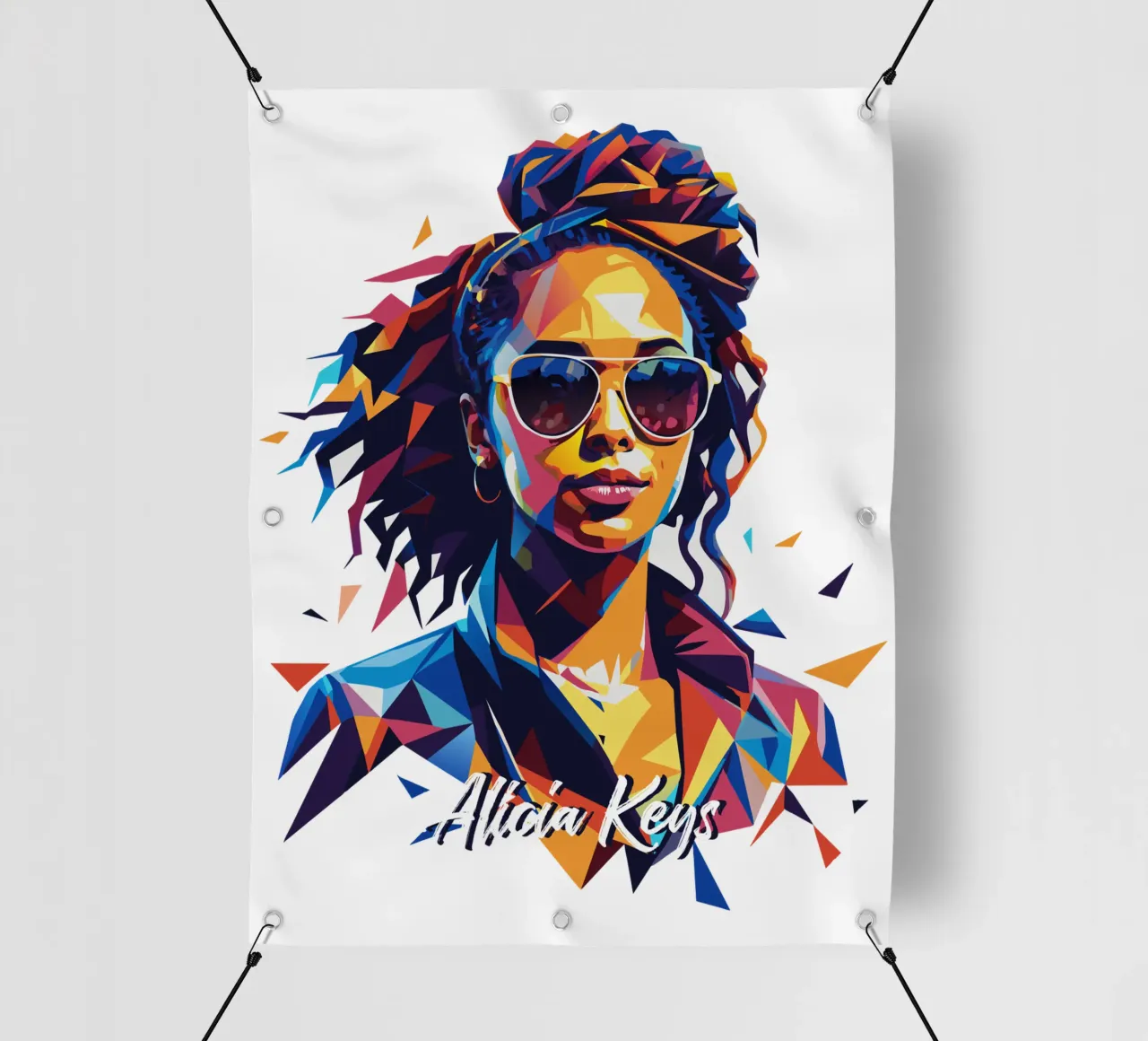 Alicia Keys Portrait in WPAP Pop Art PVC Plane von vectorartnesia