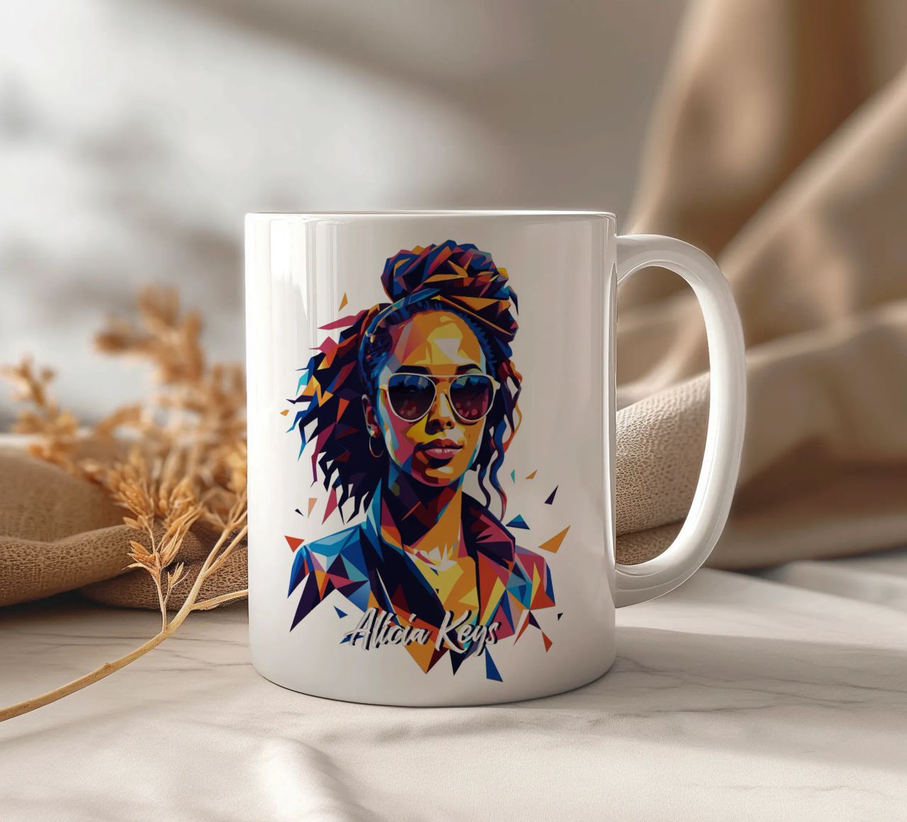 Alicia Keys Portrait in WPAP Pop Art tazza in ceramica da vectorartnesia