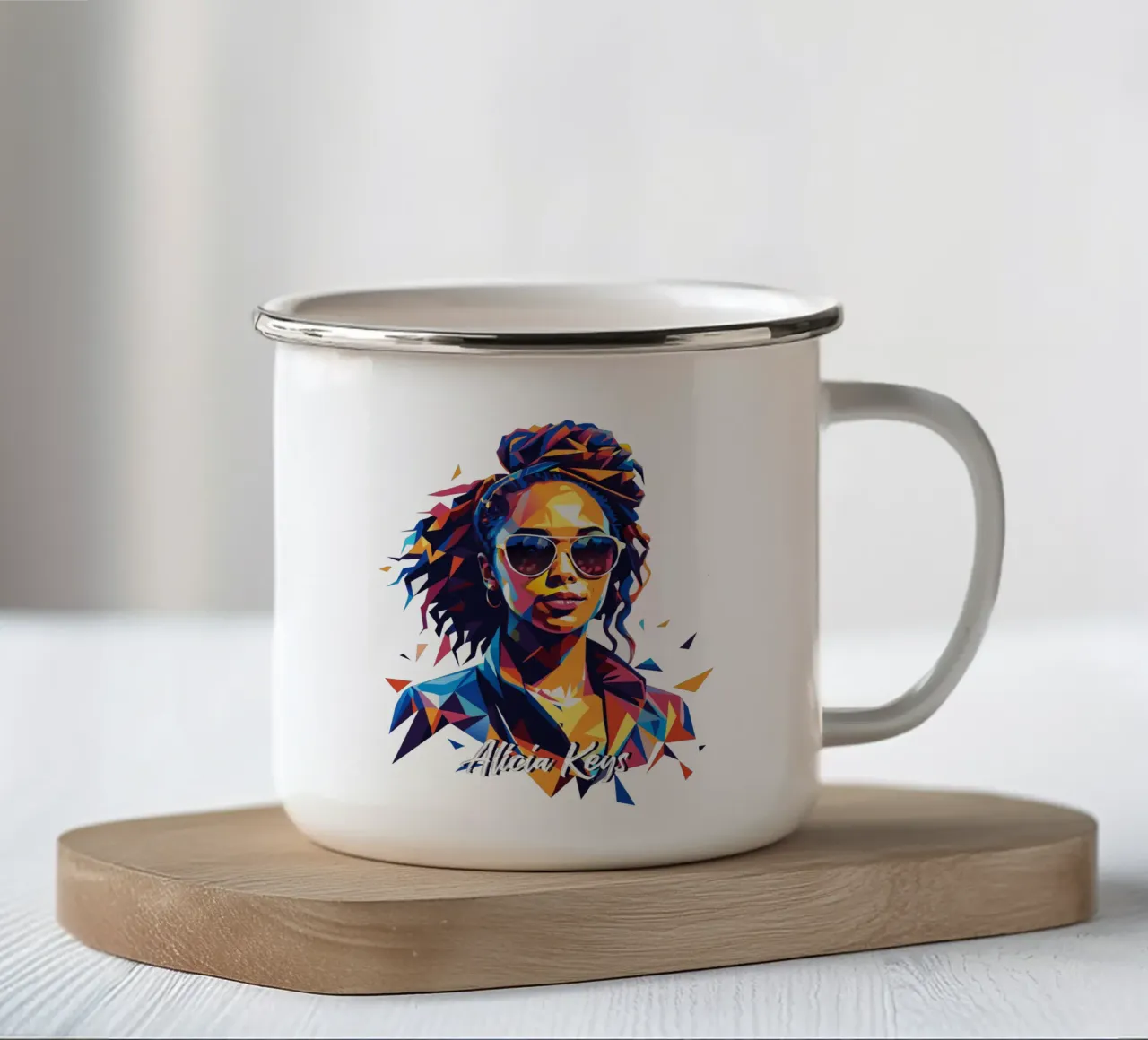 Alicia Keys Portrait in WPAP Pop Art mug en émail de vectorartnesia