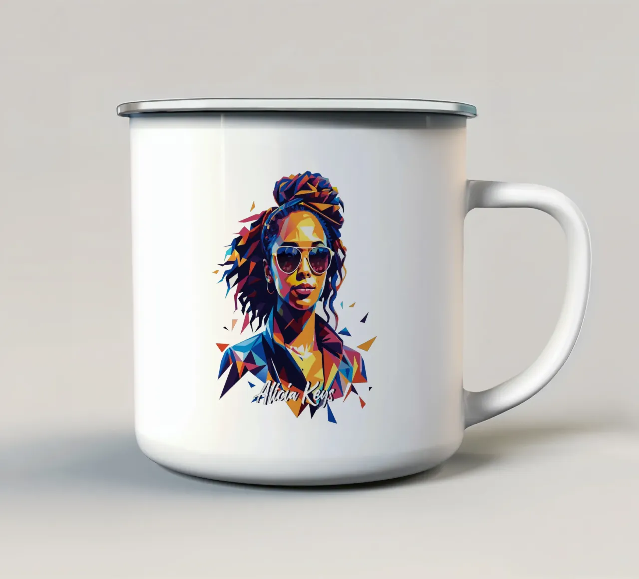 Alicia Keys Portrait in WPAP Pop Art mug en émail de vectorartnesia