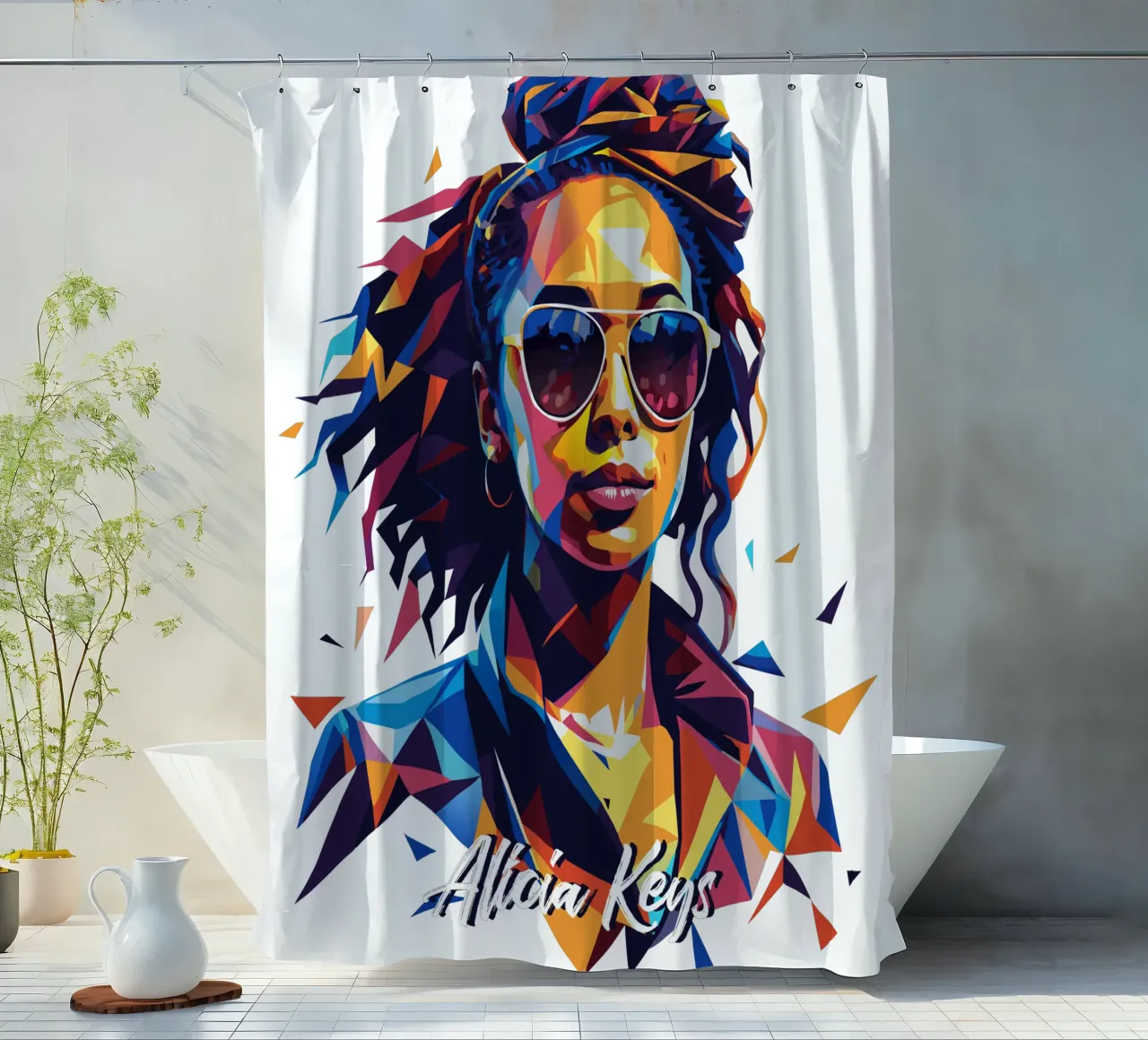 Alicia Keys Portrait in WPAP Pop Art tenda da doccia da vectorartnesia