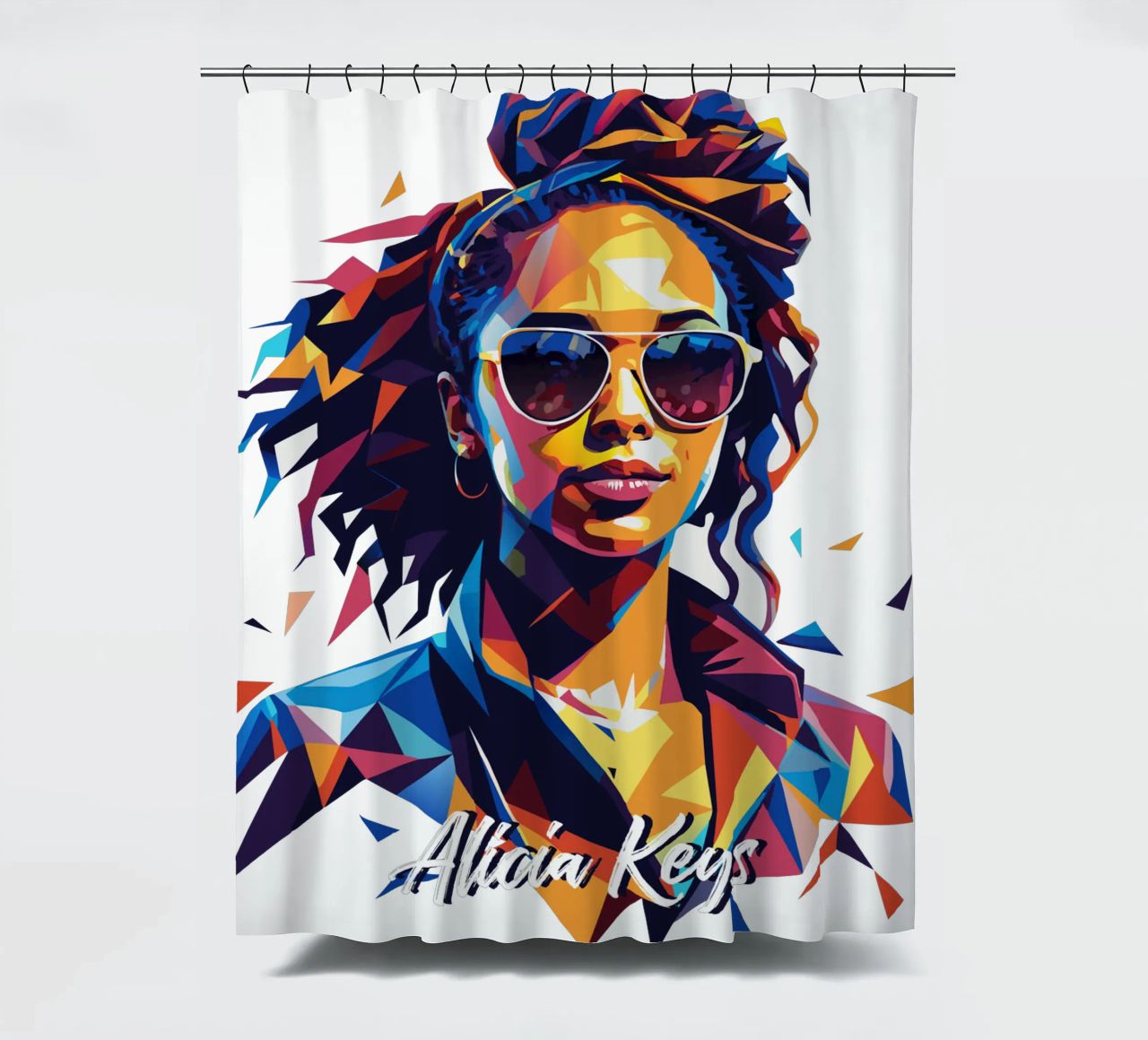 Alicia Keys Portrait in WPAP Pop Art tenda da doccia da vectorartnesia