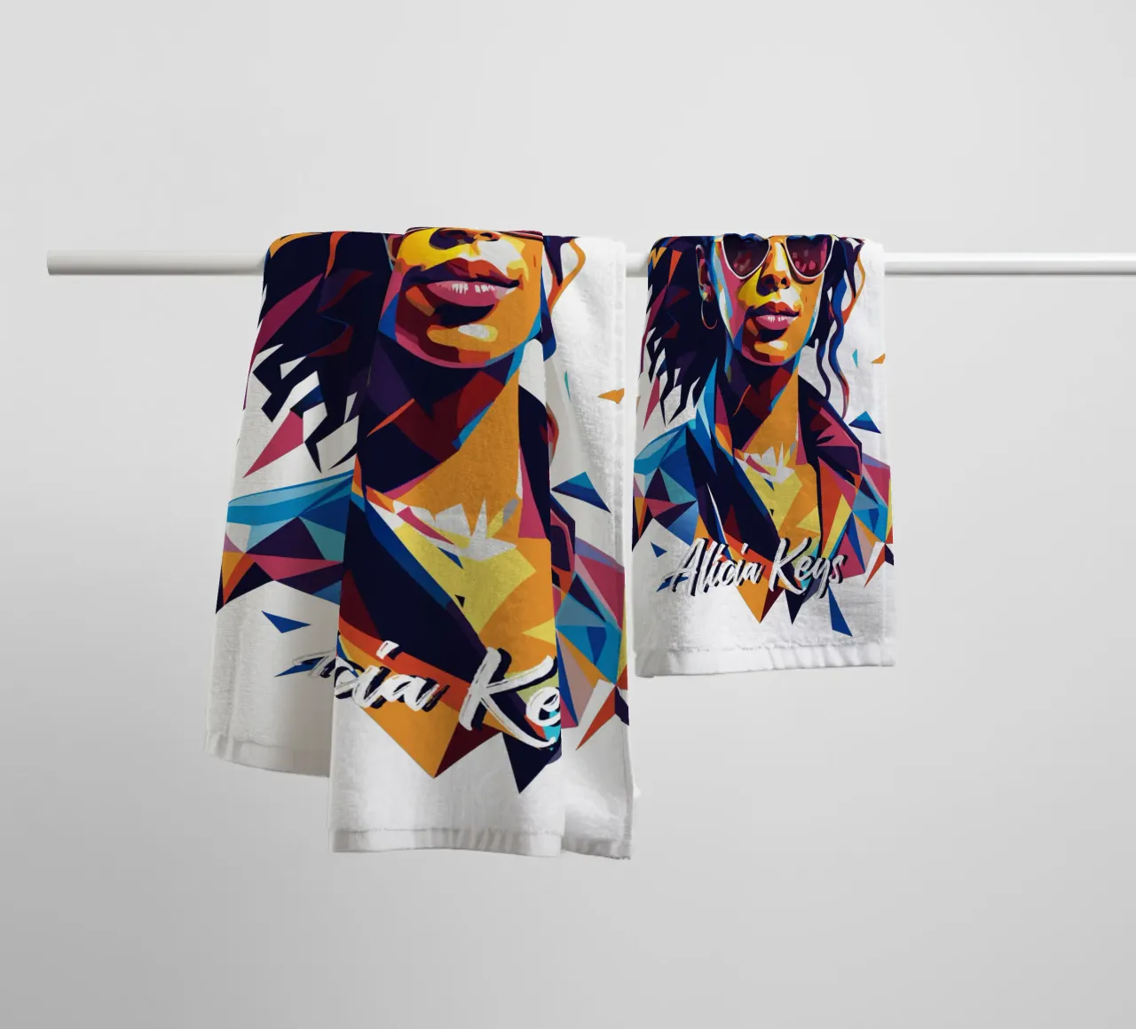 Alicia Keys Portrait in WPAP Pop Art Handtuch von vectorartnesia