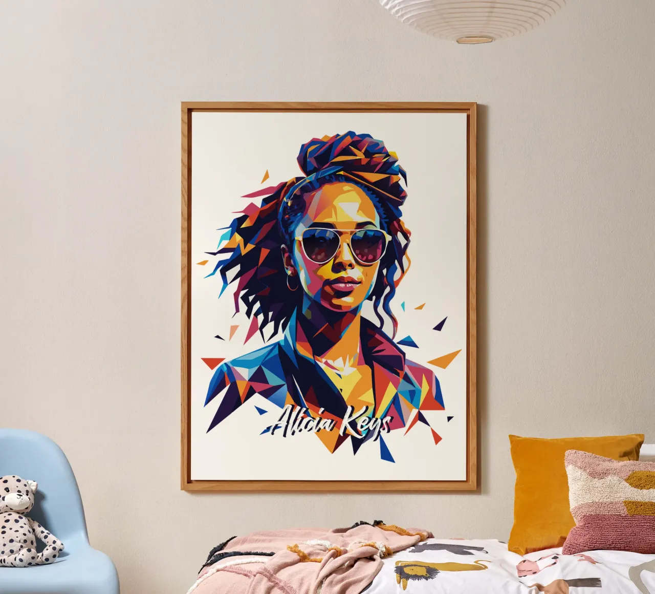 Alicia Keys Portrait in WPAP Pop Art alluminio dibond da vectorartnesia
