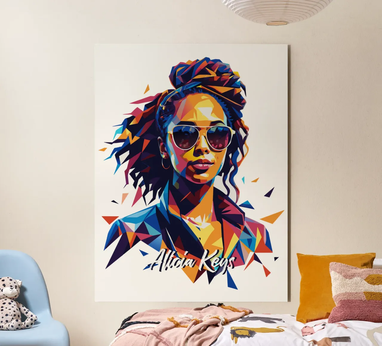 Alicia Keys Portrait in WPAP Pop Art alluminio dibond da vectorartnesia