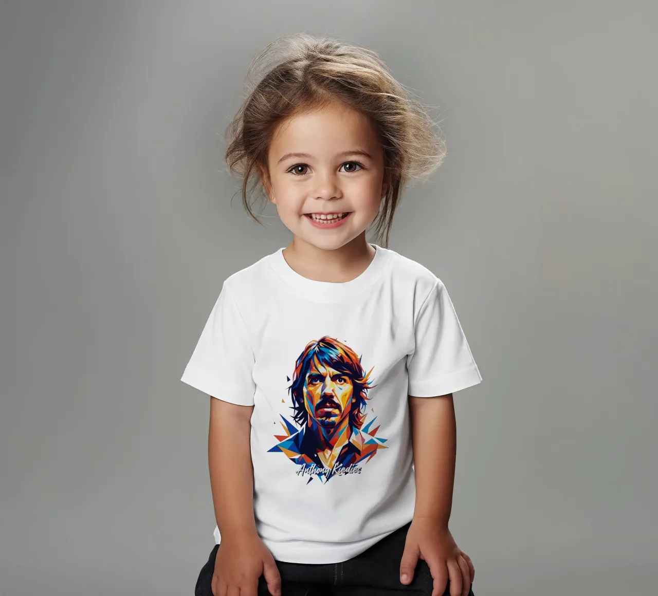 Anthony Kiedies portrait in WPAP Pop Art kids t-shirt by vectorartnesia