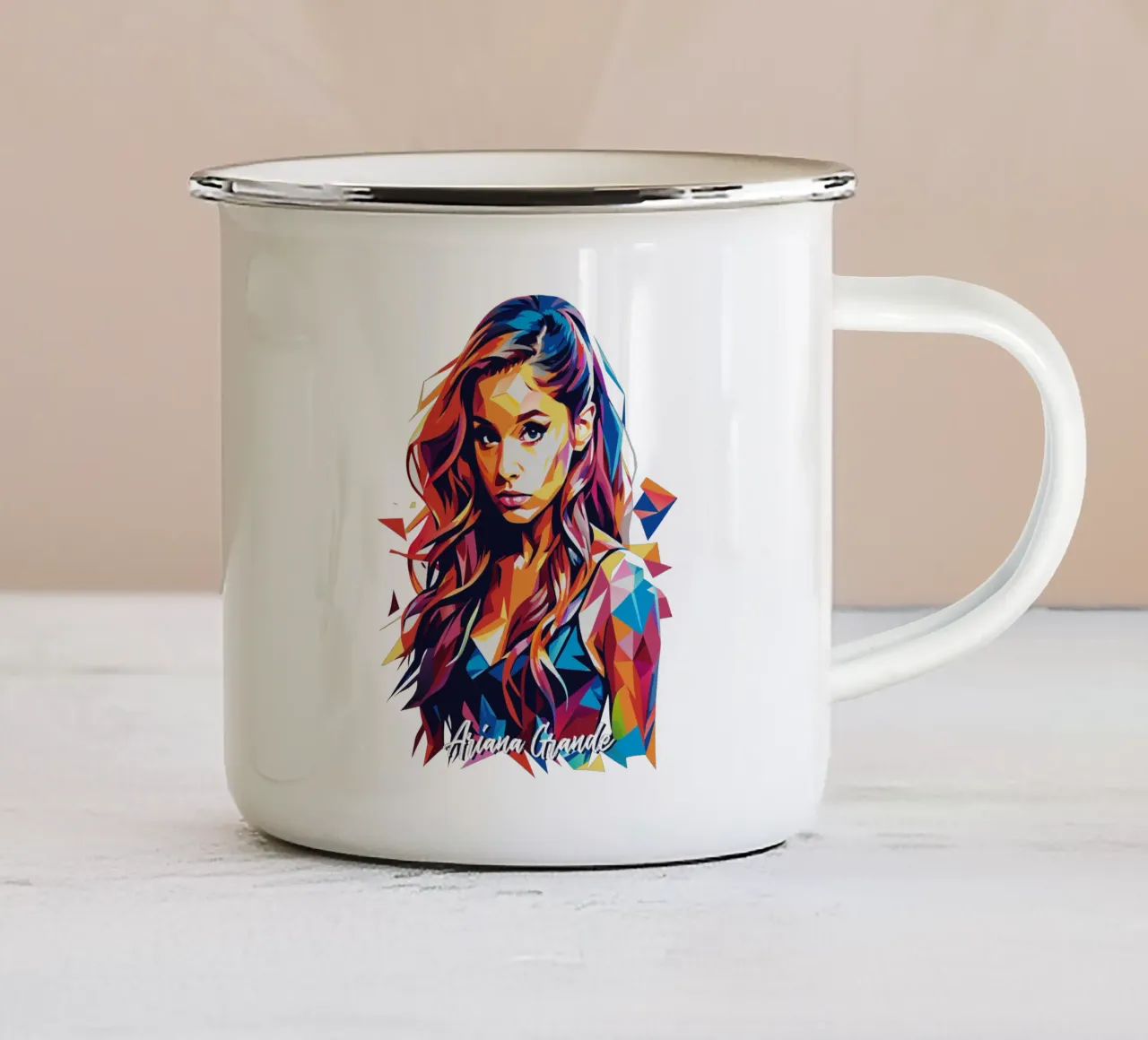 Ariana Grande Portrait in WPAP Pop Art tazza in smalto da vectorartnesia