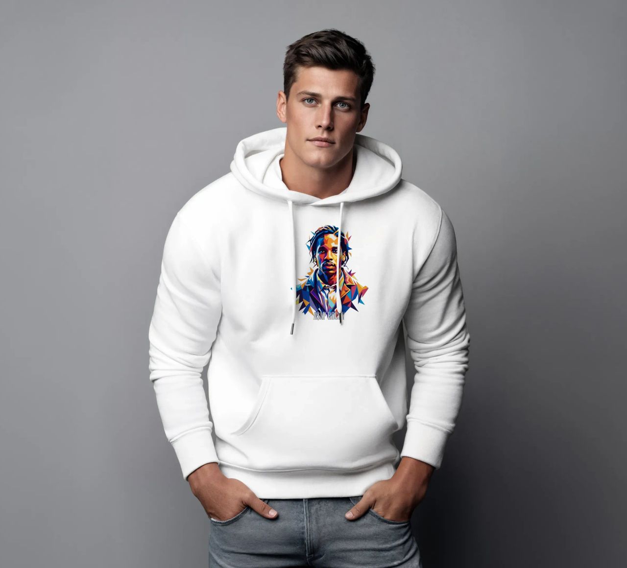 Asap Rocky Portrait in WPAP felpa con cappuccio da vectorartnesia