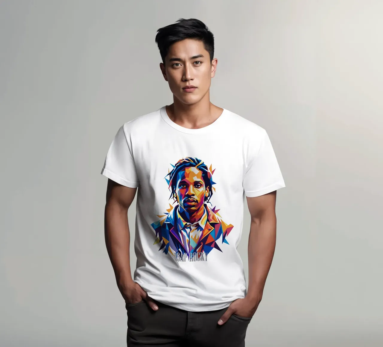 Asap Rocky Portrait in WPAP t-shirt da vectorartnesia