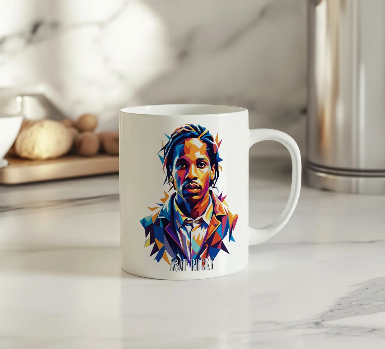 Asap Rocky Portrait in WPAP tazza in ceramica da vectorartnesia