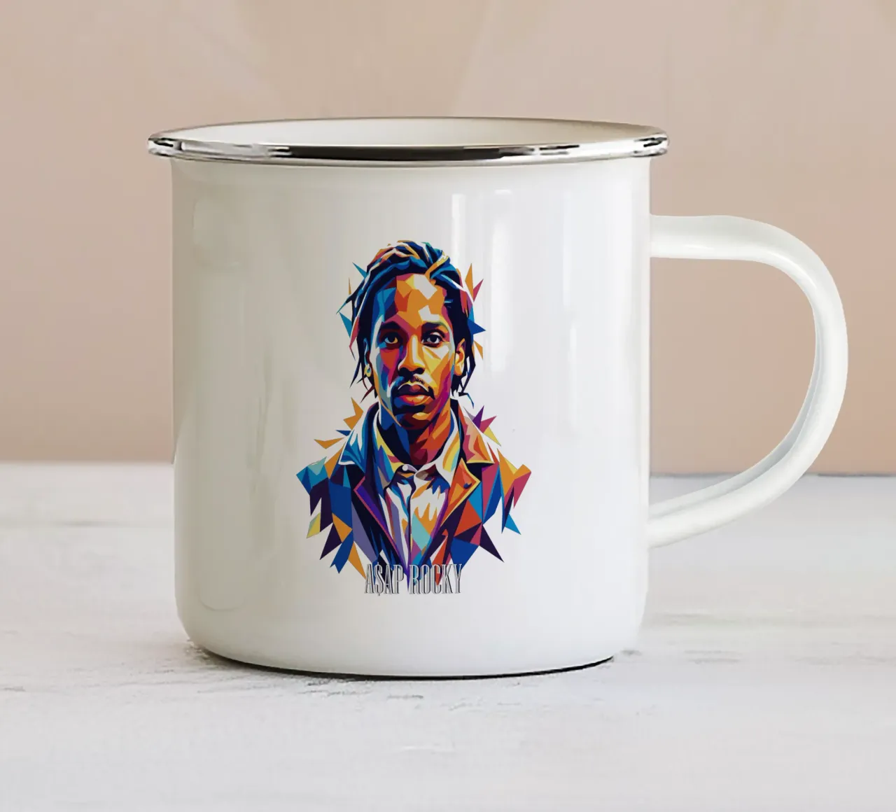 Asap Rocky Portrait in WPAP Emaille Tasse von vectorartnesia