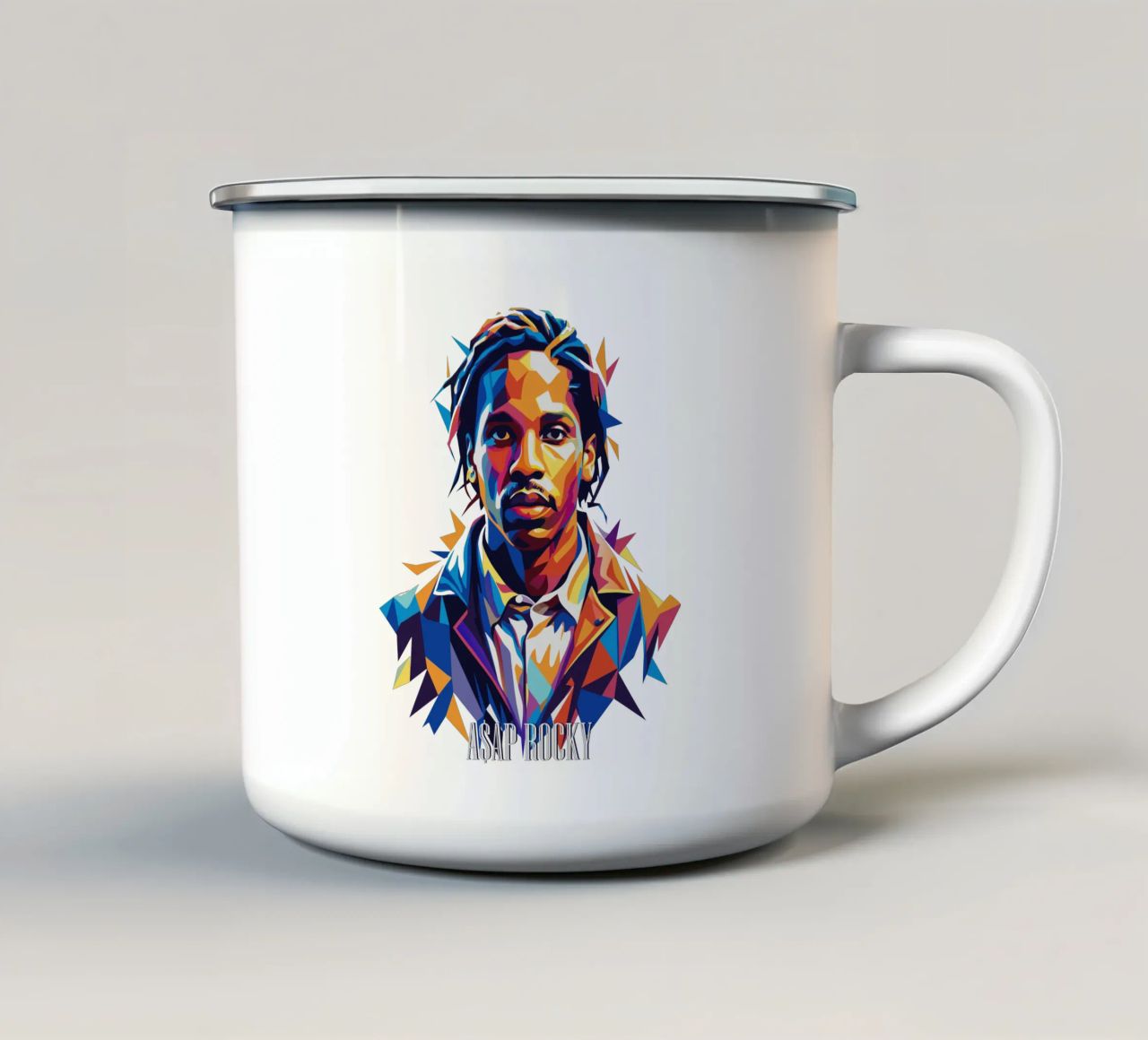 Asap Rocky Portrait in WPAP tazza in smalto da vectorartnesia