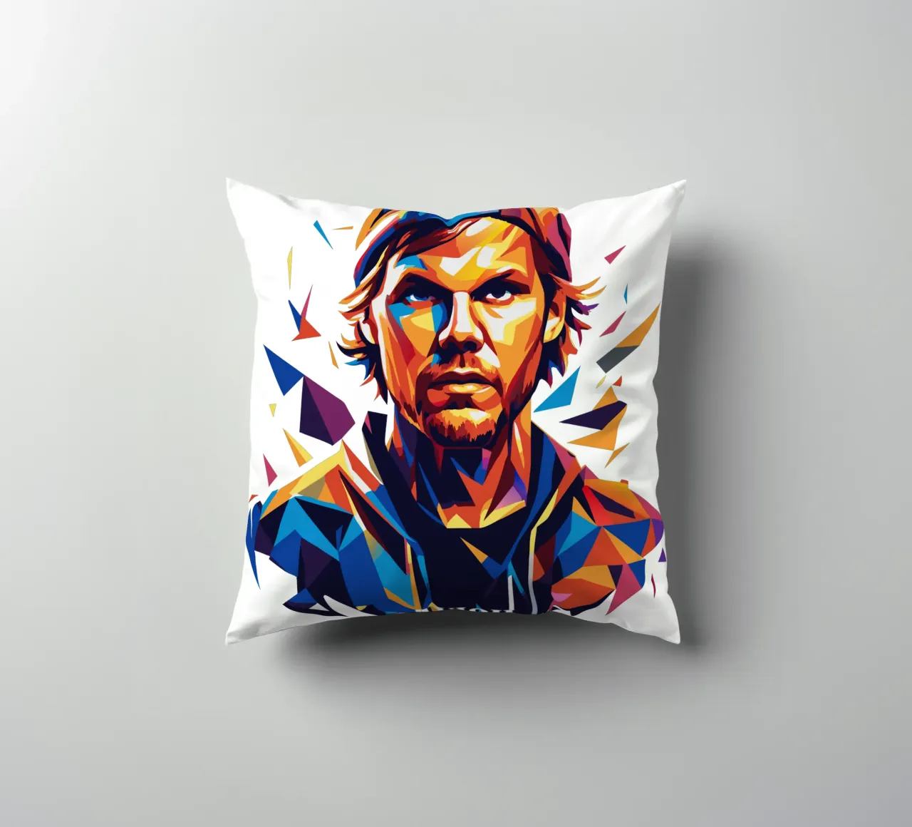 Avicii Portrait in WPAP Pop Art Kissen von vectorartnesia