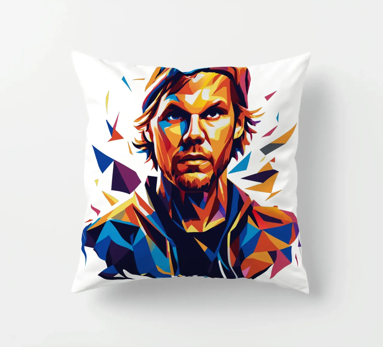 Avicii Portrait in WPAP Pop Art Kissen von vectorartnesia