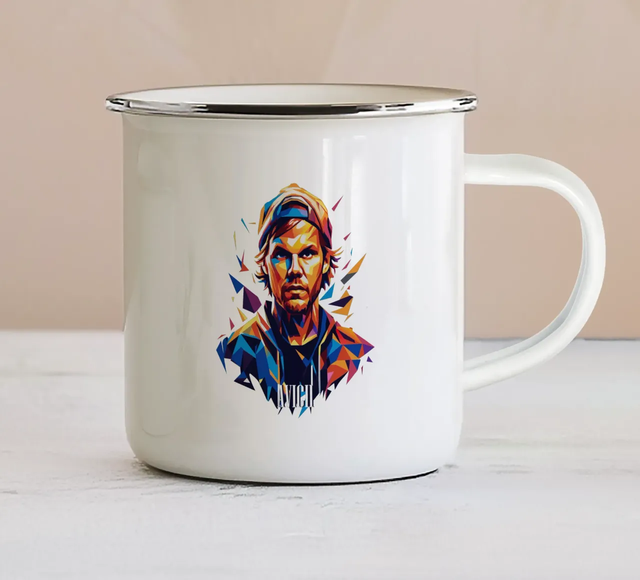 Avicii Portrait in WPAP Pop Art Emaille Tasse von vectorartnesia