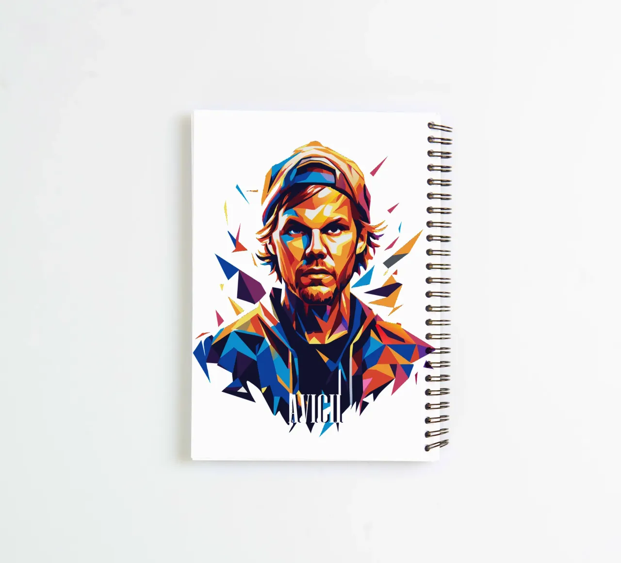 Avicii Portrait in WPAP Pop Art spiral notebook by vectorartnesia