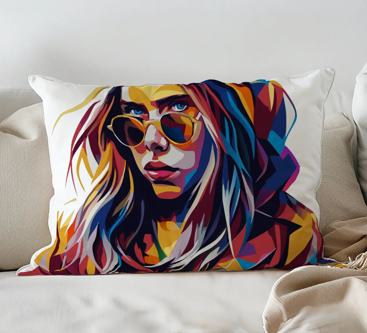 Billie Eilish Portrait in WPAP Pop Art cuscino da vectorartnesia
