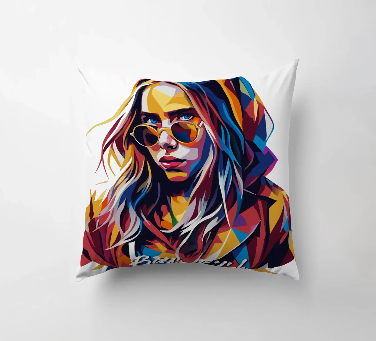 Billie Eilish Portrait in WPAP Pop Art cuscino da vectorartnesia