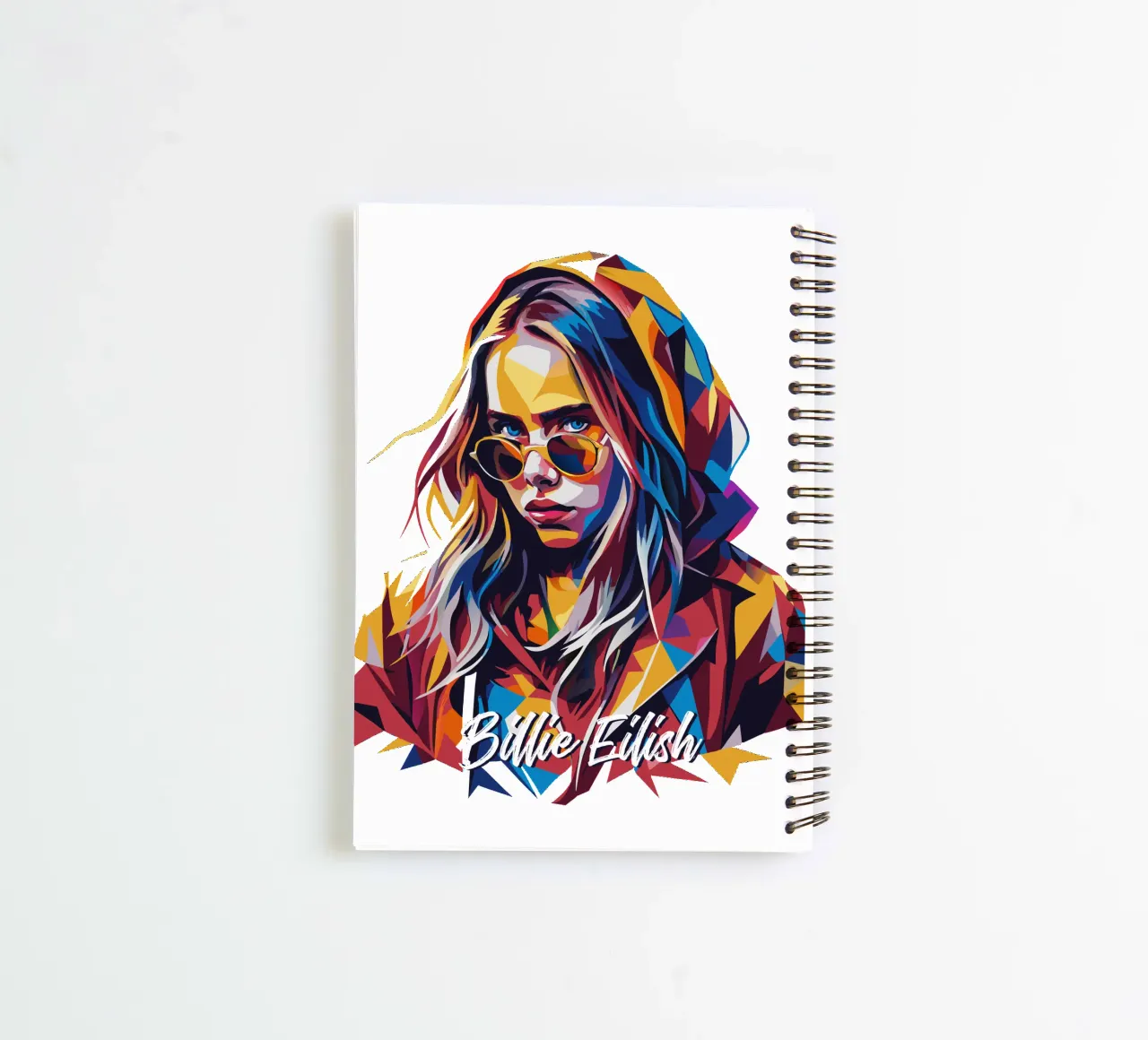 Billie Eilish Portrait in WPAP Pop Art spiral notebook by vectorartnesia