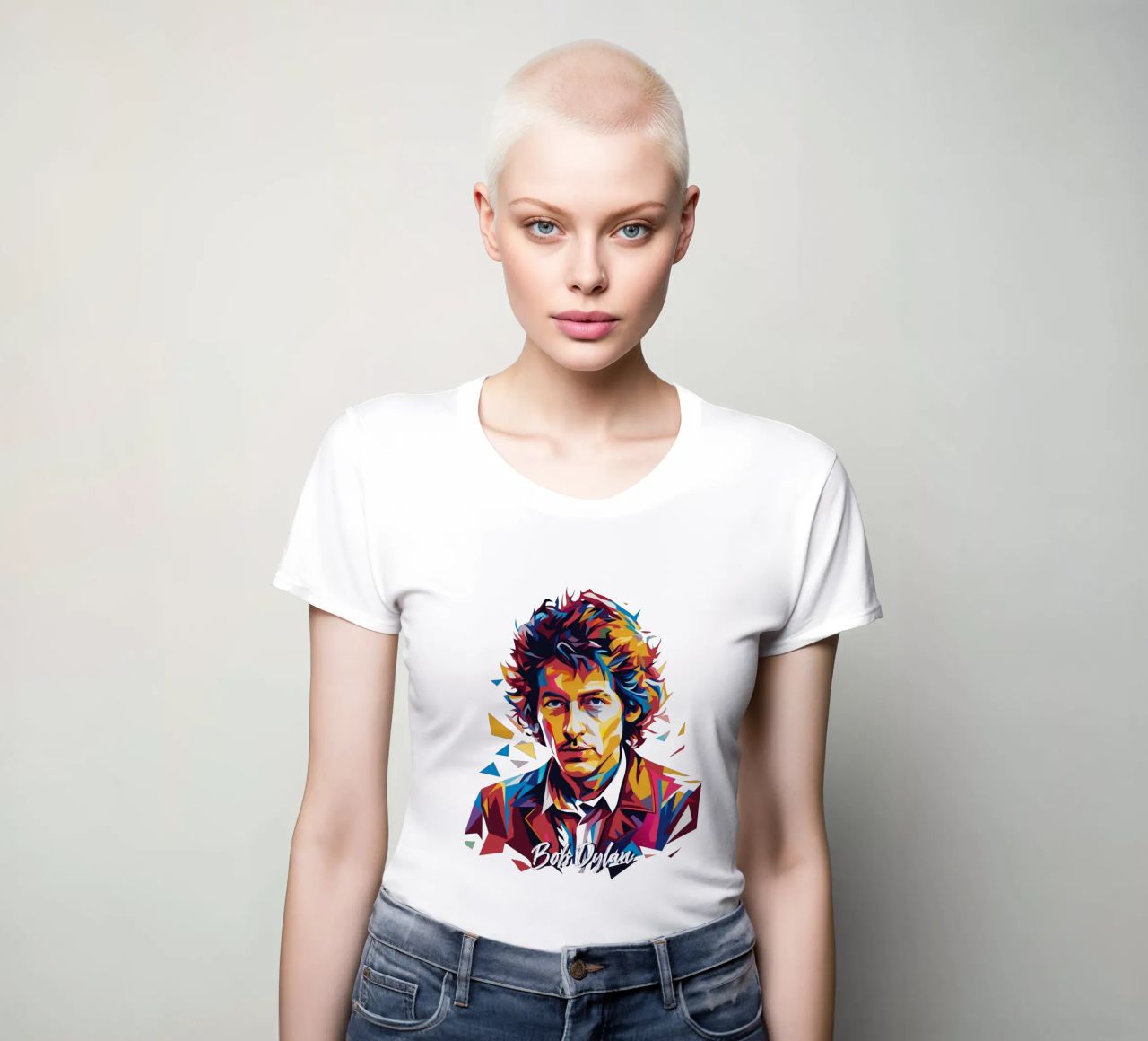 Bob Dylan Portrait in WPAP Pop Art dames t-shirt getailleerd van vectorartnesia