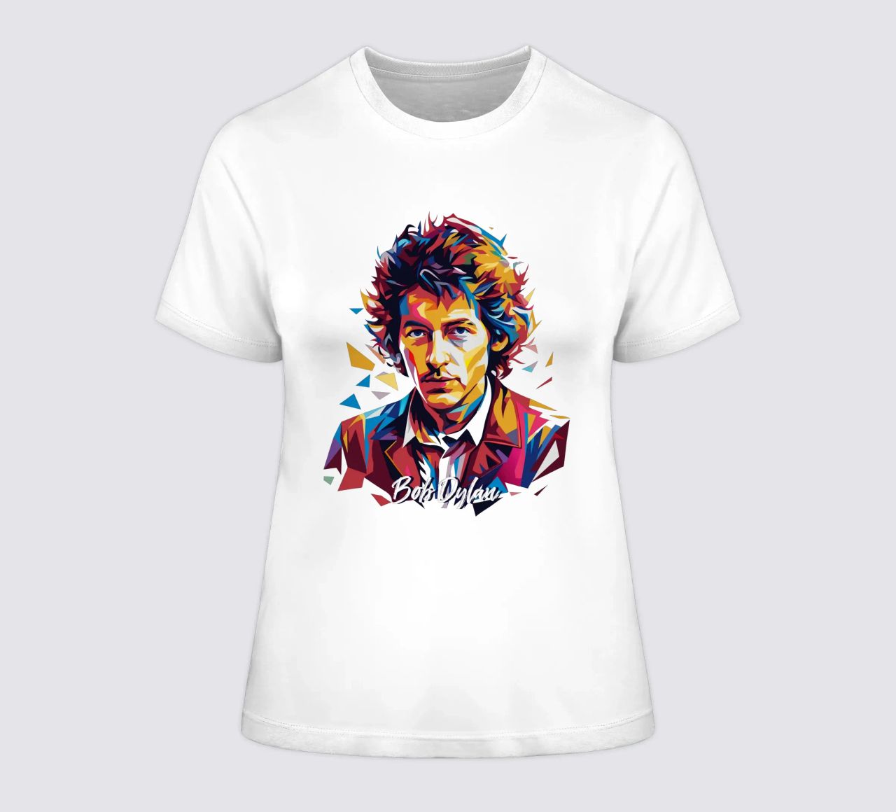 Bob Dylan Portrait in WPAP Pop Art dames t-shirt getailleerd van vectorartnesia