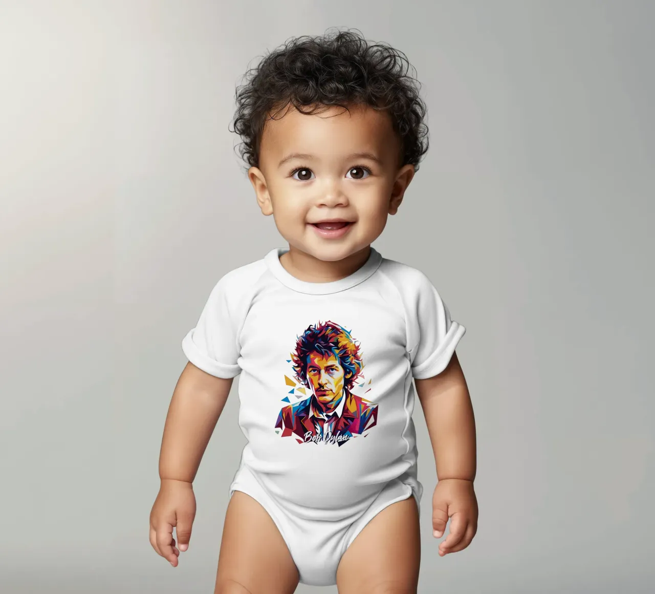 Bob Dylan Portrait in WPAP Pop Art short-sleeve baby romper by vectorartnesia