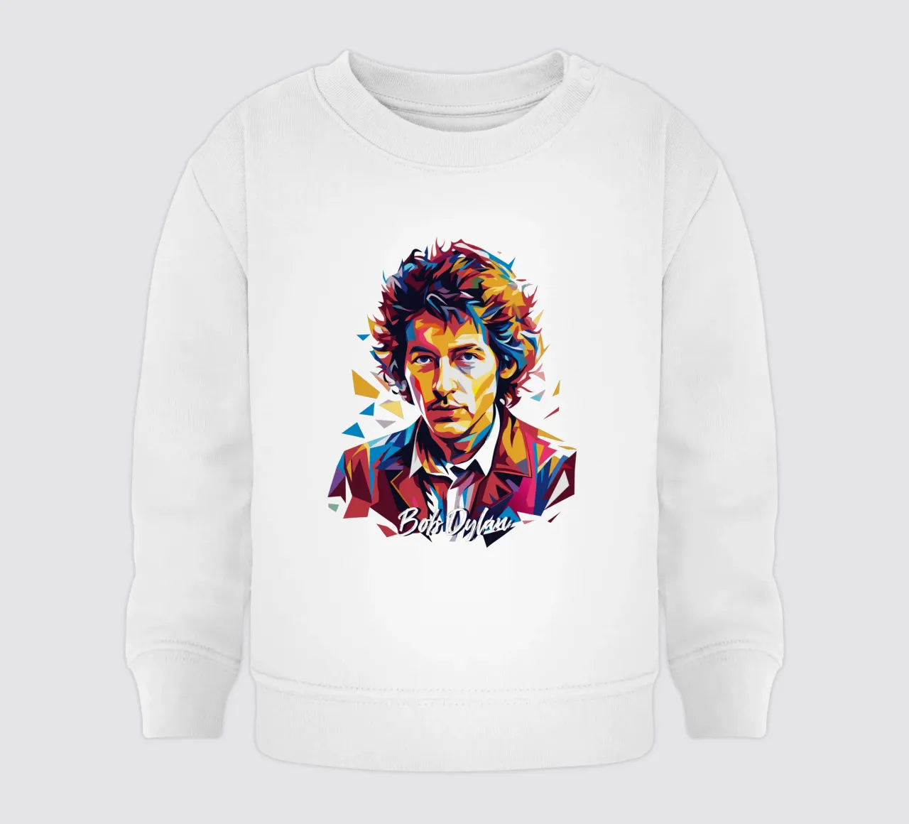 Bob Dylan Portrait in WPAP Pop Art Baby Sweatshirt von vectorartnesia